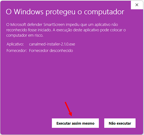 Print 2: SmartScreen expandido após clicar em "Mais informações", com o botão "Executar assim mesmo" visível