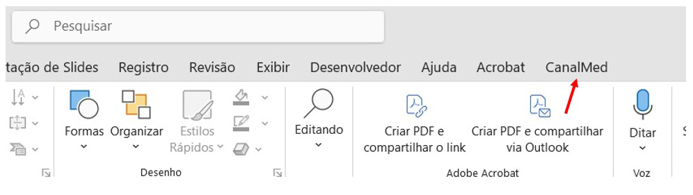 Print 6: faixa de opções do PowerPoint mostrando a aba CanalMed