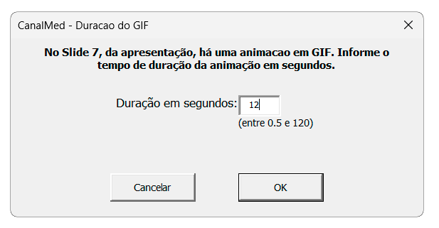 Print 8: janela "Duração do GIF" pedindo o tempo em segundos