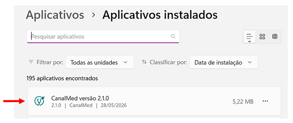 Print 15: Painel de Controle mostrando CanalMed na lista de programas